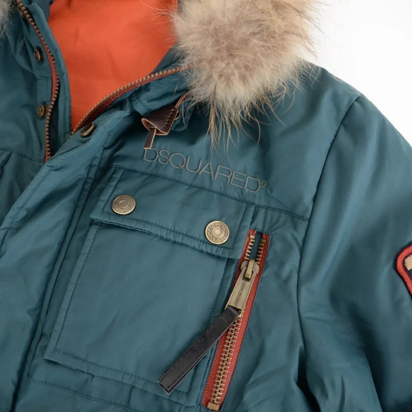 DSquared Deep Teal with Fur Trim Real Down Puffer Ski Snow Coat S - Picture 8 of 16